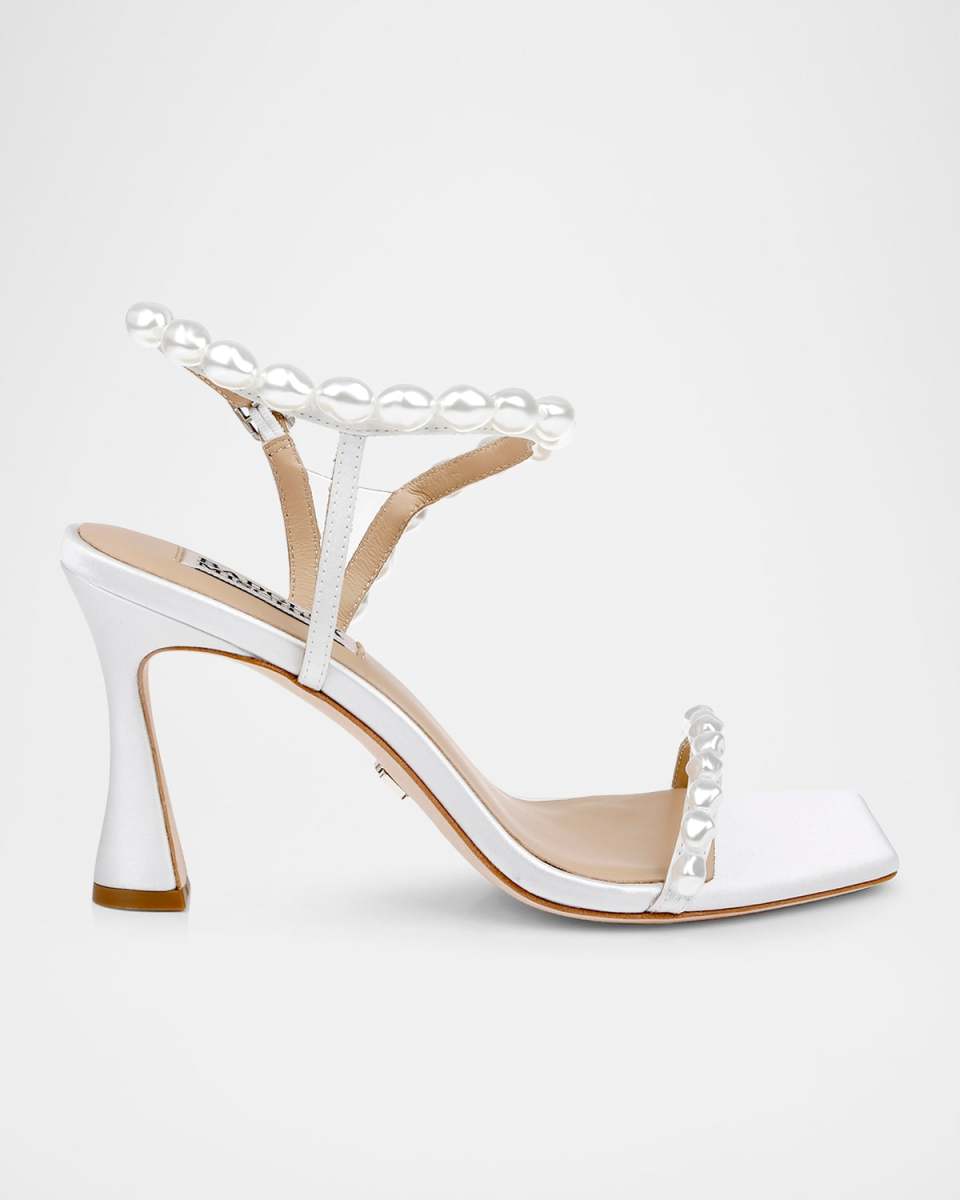 Demi Pearly Ankle-Strap Satin Sandals